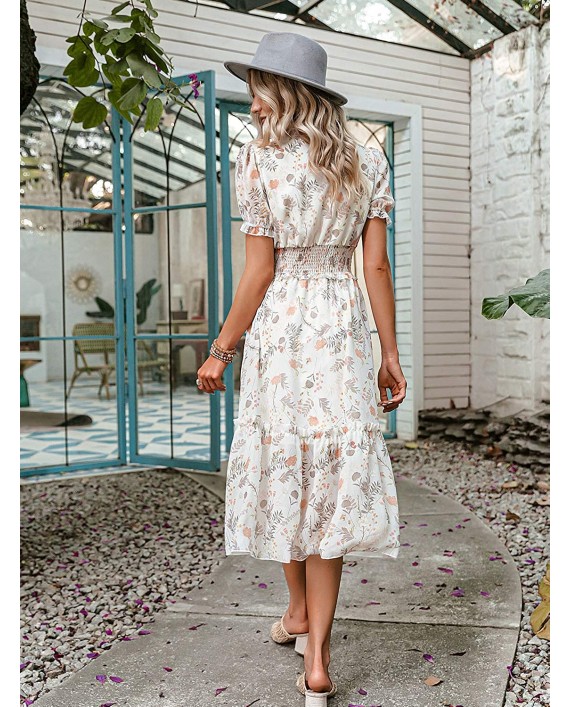 Envemour Women's V Neck Summer Floral Maxi Dress Boho Holiday Flowy Long Dresses at Women’s Clothing store