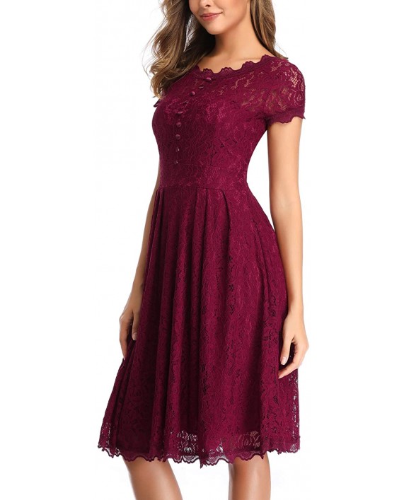 IHOT Women's Cap Sleeve Lace Floral Elegant Cocktail Swing Dress Crew Neck Knee Length for Party