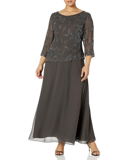 J Kara Plus Size Womens Scoop Neck Line with 3 4 Sleeve Beaded Top Long Dress at  Women’s Clothing store
