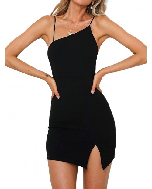 just quella Women Sexy Clubwear Backless Party Dresses Spaghetti Strap Bodycon Mini Dress