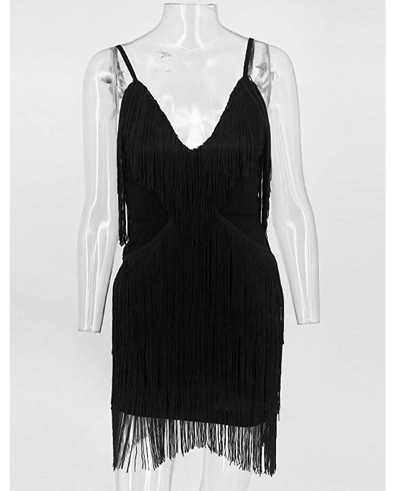 L'VOW Women' Sexy Open Back Strap Skirt 1920s Gatsby Flapper Cocktail Party Fringed Mini Dress at Women’s Clothing store