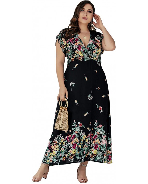 Milumia Plus Size Wrap V Neck High Low Bohemian Belted Party Maxi Dress at Women’s Clothing store