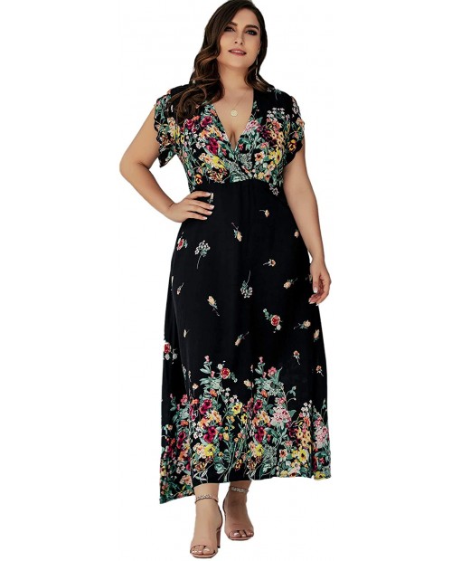 Milumia Plus Size Wrap V Neck High Low Bohemian Belted Party Maxi Dress at Women’s Clothing store