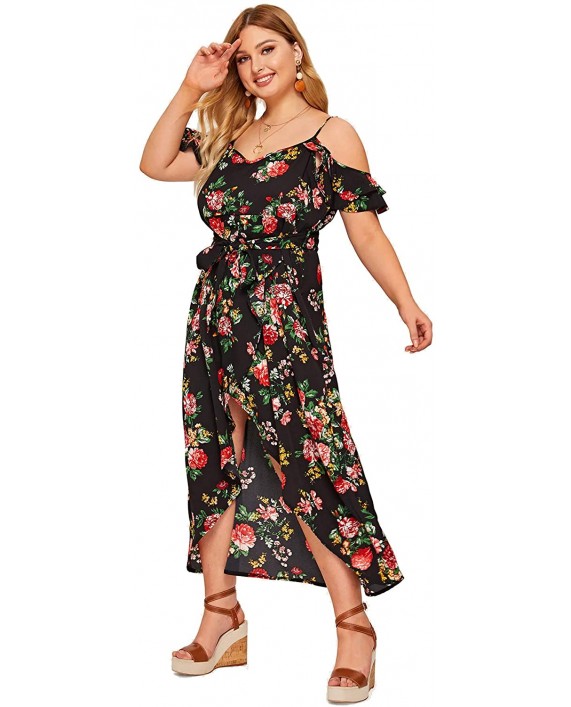 Milumia Women Plus Size Floral Cold Shoulder Wedding Guest Maxi Dress at Women’s Clothing store
