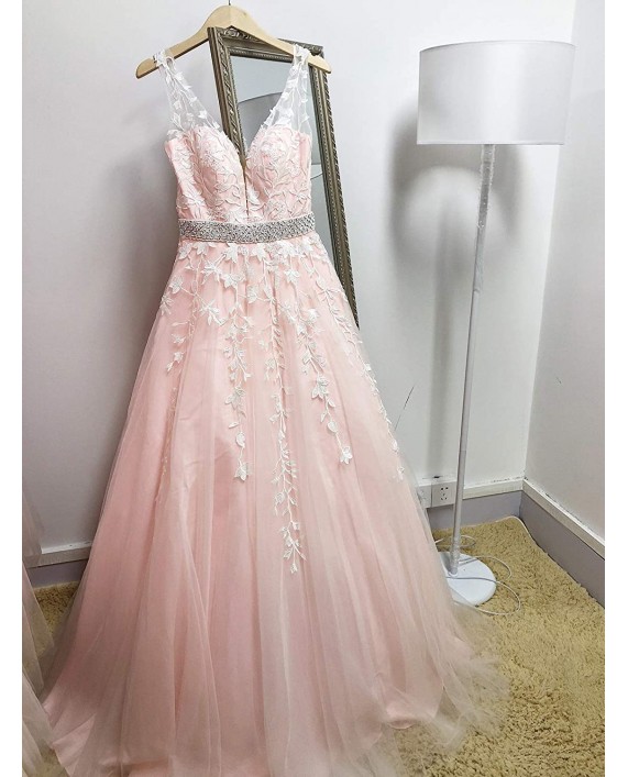 Prom Dresses 2021 Evening Dress V Neck Tulle Military Ball Gown Lace Appliques Party Dress with Beads