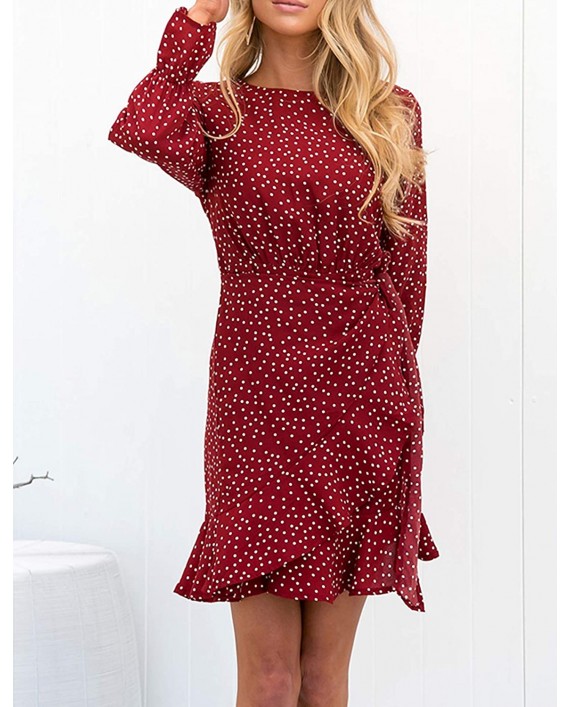 Relipop Women's Dress Polka Dot Floral Print Long Sleeve Crewneck Fishtail Ruffle Hem Short Mini Dresses at Women’s Clothing store