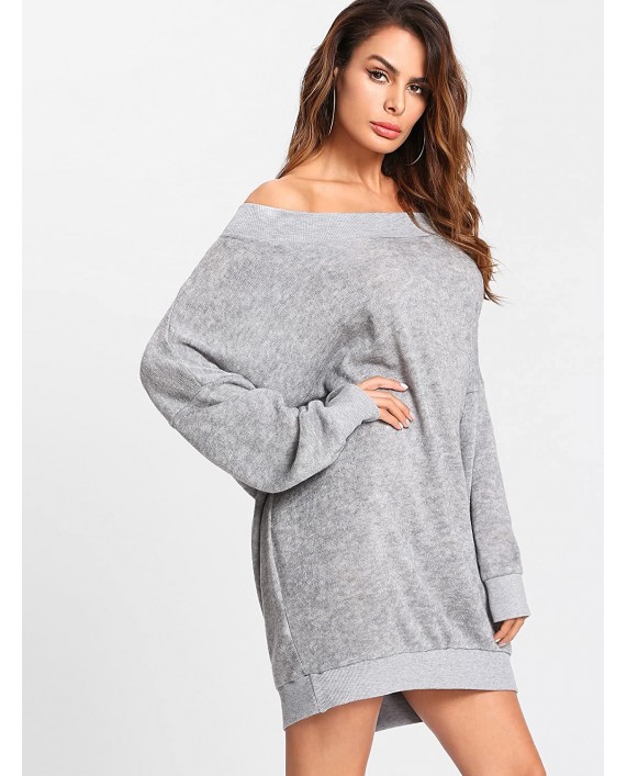 Romwe Women's Long Sleeve Oversized Off Shoulder Knit Mini Sweater Dress