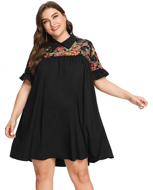 Romwe Women's Plus Size Floral Lace Short Sleeve Summer Beach Swing Tunic Dress at  Women’s Clothing store
