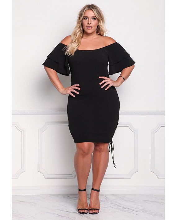 ROSIANNA Off Shoulder Ruffles Short Sleeves Bodycon Plus Size Party Dresses at Women’s Clothing store