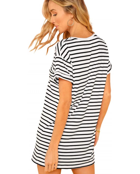 SheIn Women's Casual Loose Striped Mini Dress Short Sleeve T-Shirt Dresses at Women’s Clothing store