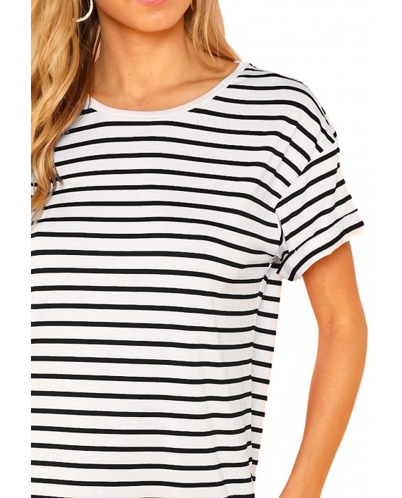 SheIn Women's Casual Loose Striped Mini Dress Short Sleeve T-Shirt Dresses at Women’s Clothing store