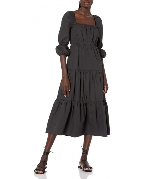 The Drop Women's Keyla Puff-Sleeve Square Neck Tiered Midi Dress