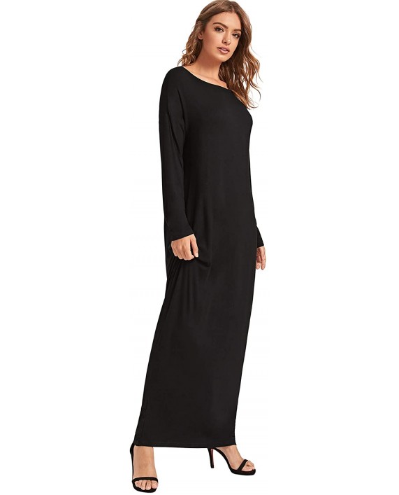 Verdusa Women's Long Sleeve Pocketed Loose Long Lounge Maxi Dress at Women’s Clothing store