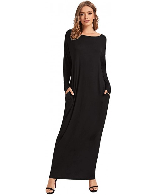 Verdusa Women's Long Sleeve Pocketed Loose Long Lounge Maxi Dress at  Women’s Clothing store
