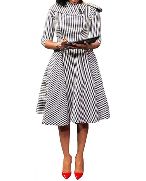 VERWIN Short Sleeve Knee-Length Pullover Plaid Women's Bodycon Dress Retro Dress at  Women’s Clothing store