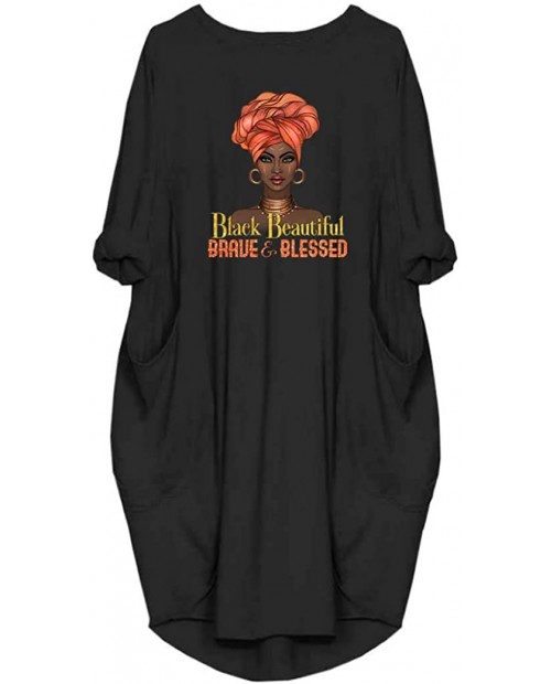 WbJetr Women's Long Sleeve Pocket Dress Black Woman Afro Brave Blessed Tunic Tops at  Women’s Clothing store