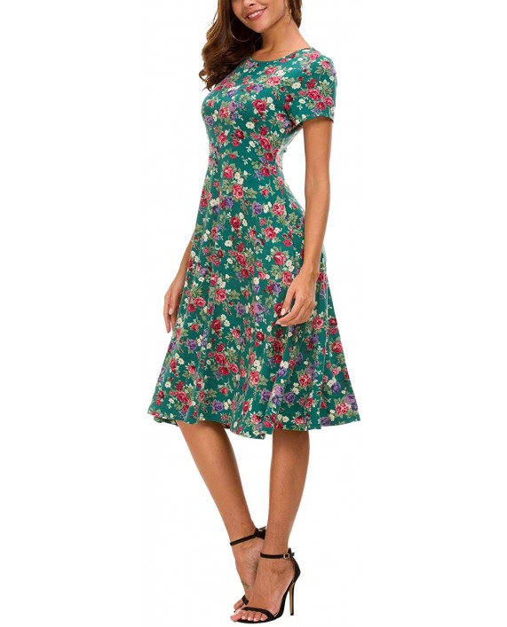 Women's Summer Casual T Shirt Dresses Floral Short Sleeve Flared Midi Dress at Women’s Clothing store