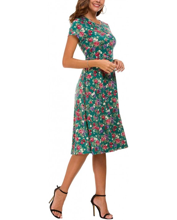 Women's Summer Casual T Shirt Dresses Floral Short Sleeve Flared Midi Dress at Women’s Clothing store