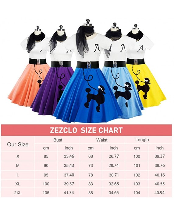 ZEZCLO Retro Poodle Print High Waist Skater Vintage Rockabilly Swing Tee Cocktail Dress at Women’s Clothing store