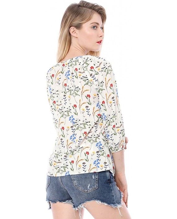 Allegra K Women's Bow Tie Neck 3 4 Raglan Sleeve Floral Blouse Tops at Women’s Clothing store