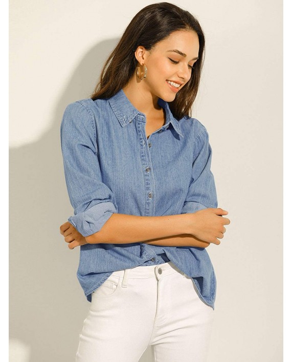 Allegra K Women's Classic Long Sleeve Loose Button Down Denim Shirt at Women’s Clothing store