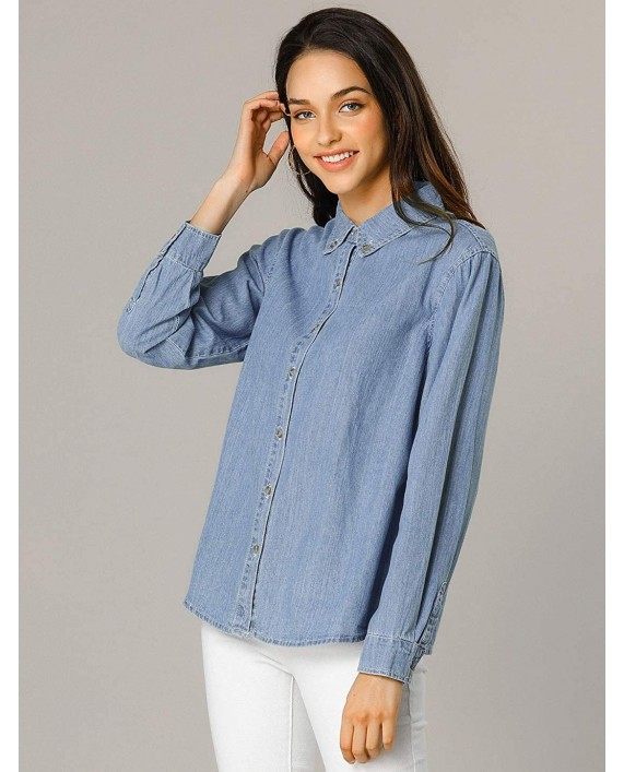Allegra K Women's Classic Long Sleeve Loose Button Down Denim Shirt at Women’s Clothing store
