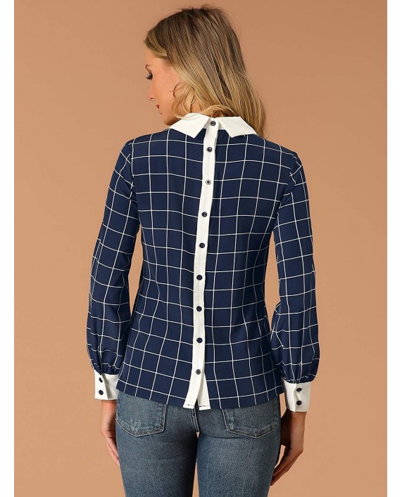 Allegra K Women's Contrast Turndown Collar Button Back Check Plaid Work Shirt at Women’s Clothing store