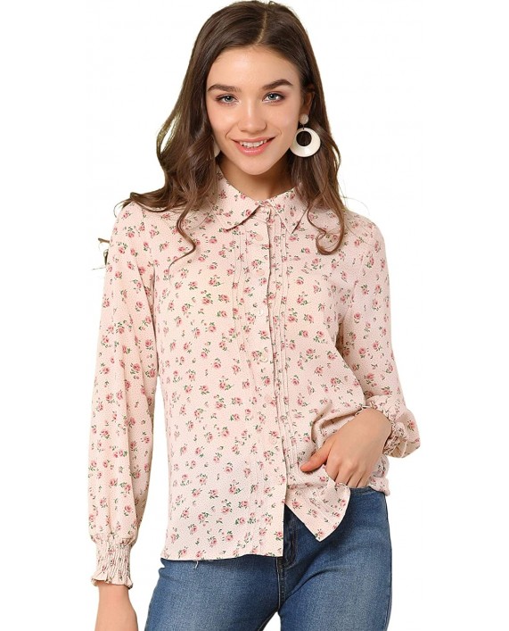 Allegra K Women's Long Sleeve Point Collar Blouse Floral Button Down Shirt at Women’s Clothing store