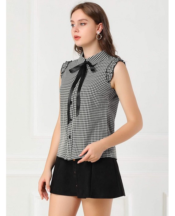 Allegra K Women's Office Bow Tie Turndown Collar Ruffle Button Down Blouse Shirt at Women’s Clothing store