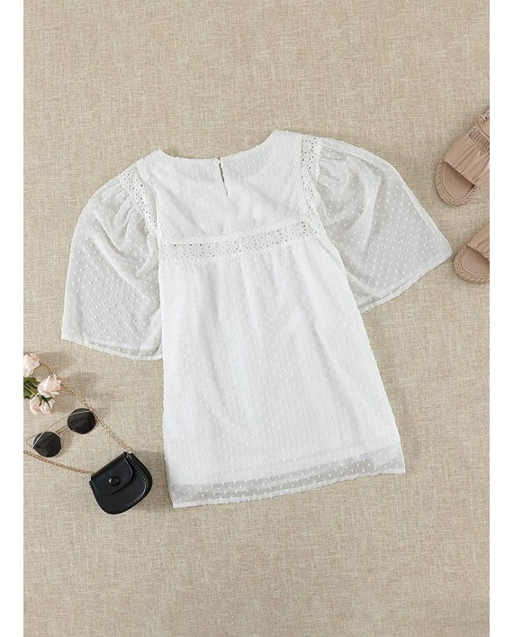 AlvaQ Women's Summer Short Sleeve Chiffon Blouses Loose Casual Babydoll Boho Shirts Tops at Women’s Clothing store
