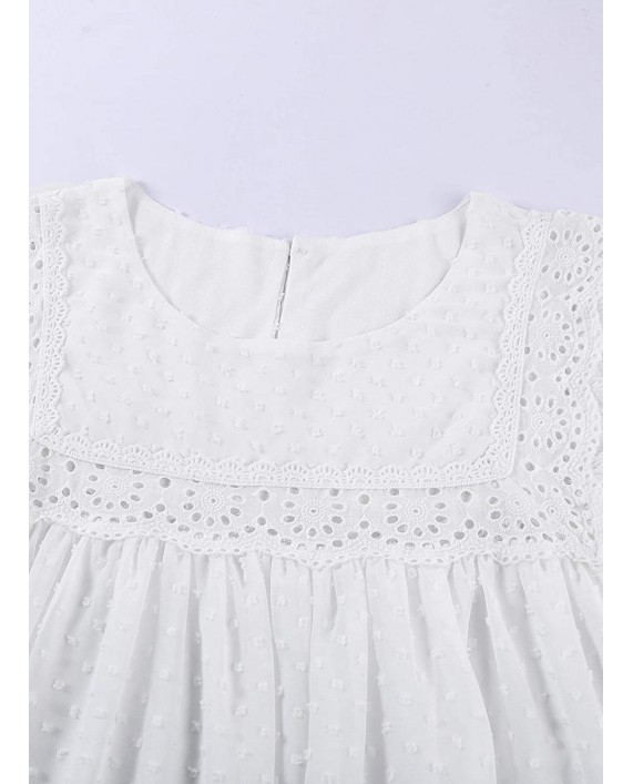 AlvaQ Women's Summer Short Sleeve Chiffon Blouses Loose Casual Babydoll Boho Shirts Tops at Women’s Clothing store