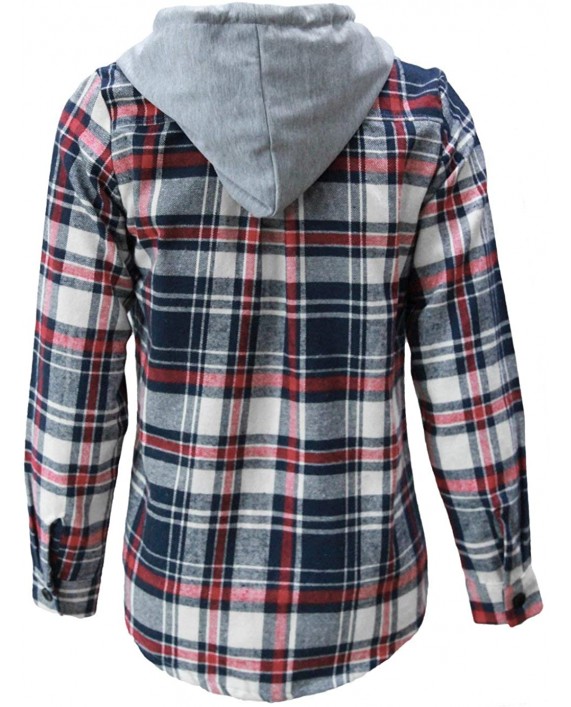 AsherFashion Women Classic Long Sleeves Cotton Hoodie Button-up Plaid Shirts at Women’s Clothing store