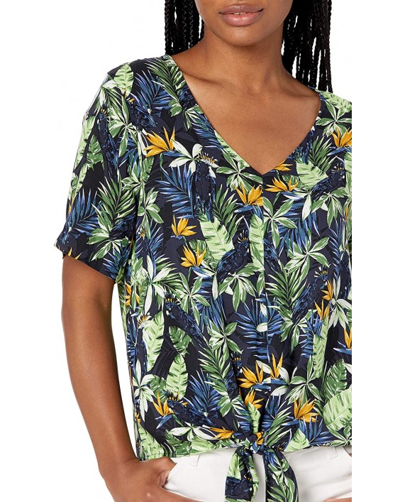 Brand - 28 Palms Women's 100% Rayon Hawaiian Tie Front Aloha Blouse Shirt