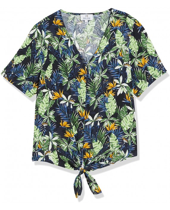 Brand - 28 Palms Women's 100% Rayon Hawaiian Tie Front Aloha Blouse Shirt
