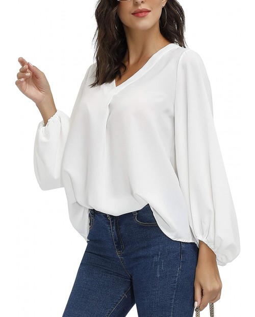 BUENOS NINOS Women's Dressy Tops Balloon Long Sleeve Blouse V Neck Casual Floral Loose Shirts at  Women’s Clothing store