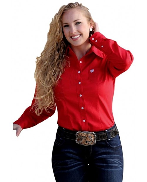 Cinch Apparel Womens Ladies Red Long Sleeve Button Down Shirt at Women’s Clothing store