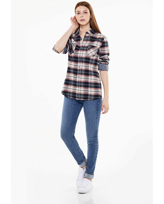 CQR Women's Plaid Flannel Shirt Long Sleeve All-Cotton Soft Brushed Casual Button Down Shirts