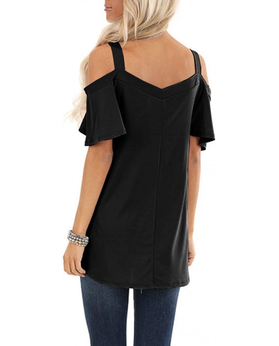 Dbtanjy Women's Short Sleeve Cold Shoulder Tops Casual Blouses Shirt at Women’s Clothing store
