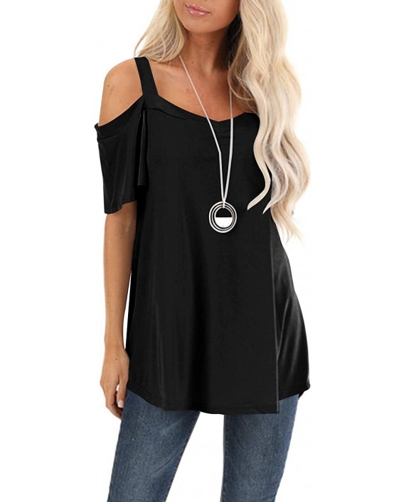 Dbtanjy Women's Short Sleeve Cold Shoulder Tops Casual Blouses Shirt at Women’s Clothing store