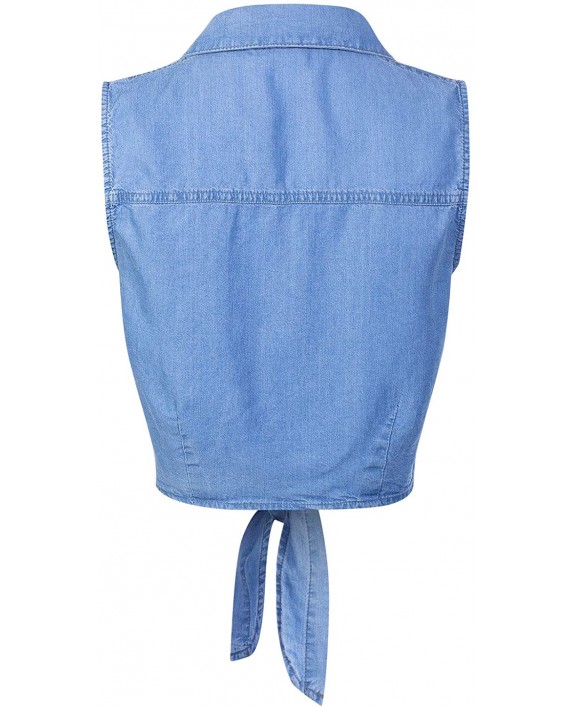 Design by Olivia Women's Sleeveless Button Down Tie Front Knot Crop Chambray Shirts