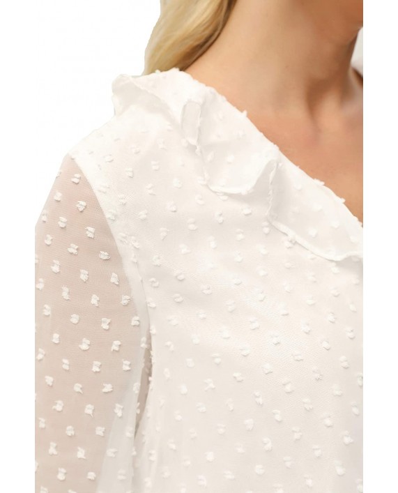 GRACE KARIN Women's Long Sleeve V Neck Ruffle Blouse Swiss Dot Chiffon Peplum Wrap Tops Shirts at Women’s Clothing store
