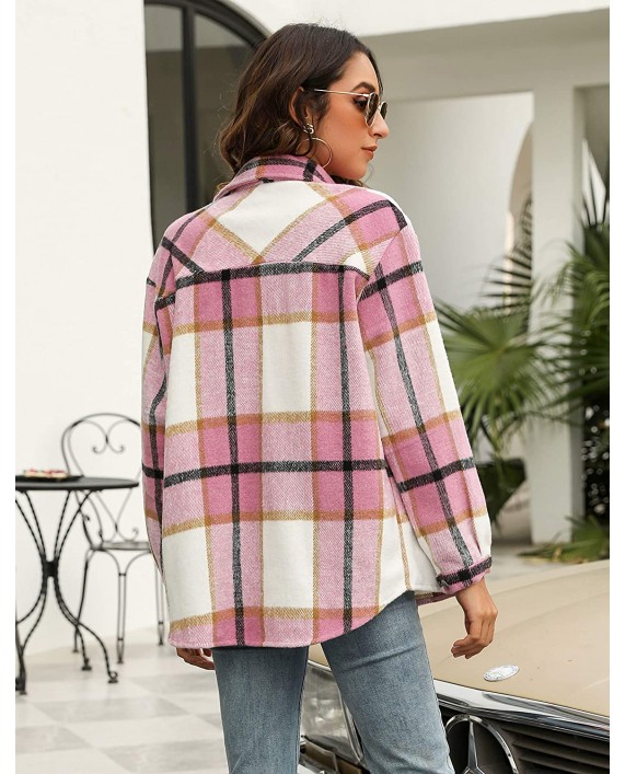 Himosyber Womens Casual Brushed Plaid Lapel Button Down Shacket Shirt Coat Jacket