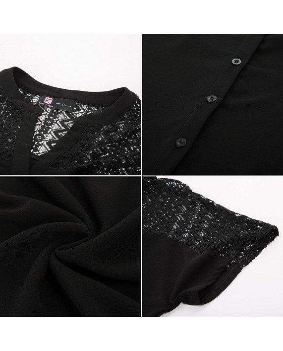 KANCY KOLE Women's Lace Blouse V Neck Short Sleeve Button Down Blouses Casual Chiffon Shirts at Women’s Clothing store