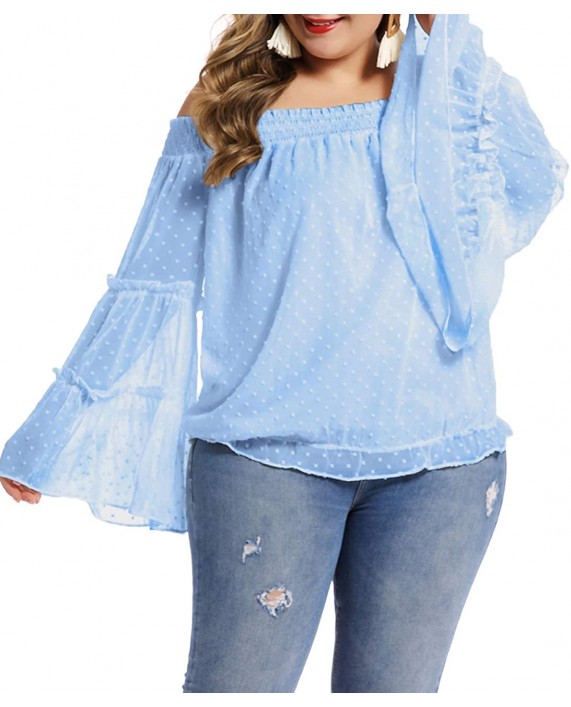 LALAGEN Womens Plus Size Chiffon Off Shoulder Bell Sleeve Loose Shirt Blouse Top at Women’s Clothing store