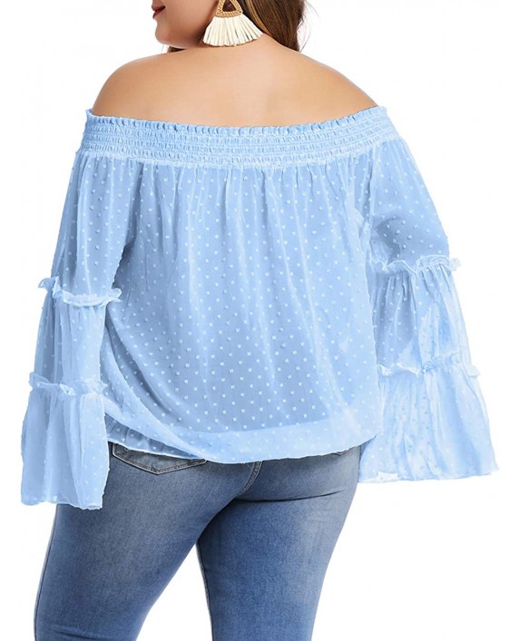 LALAGEN Womens Plus Size Chiffon Off Shoulder Bell Sleeve Loose Shirt Blouse Top at Women’s Clothing store