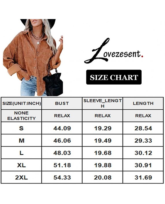Lovezesent Women's Corduroy Shirts Causal Long Sleeve Button Down Blouses Top with Pockets