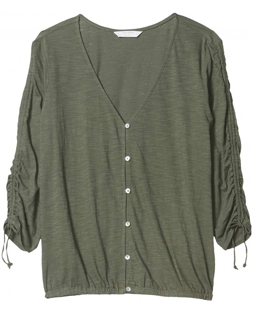 Lucky Brand Women's 3 4 Ruched Sleeve V-Neck Button Front Top at Women’s Clothing store