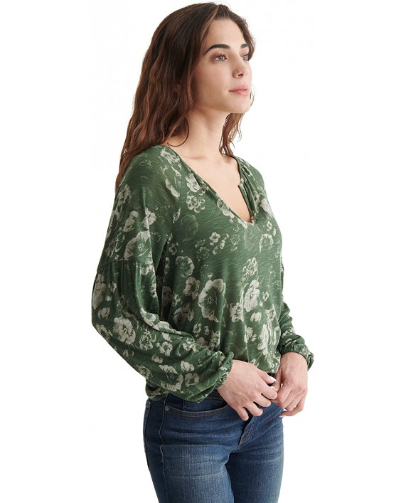 Lucky Brand Women's Puff Sleeve Split Neck Floral Print Peasant Top at Women’s Clothing store