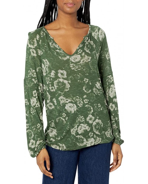 Lucky Brand Women's Puff Sleeve Split Neck Floral Print Peasant Top at  Women’s Clothing store