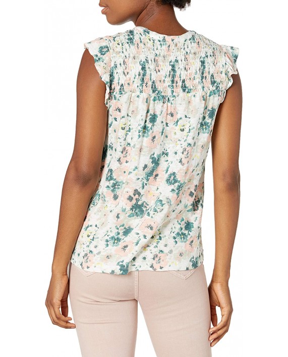 Lucky Brand Women's Sleeveless Button Up Smocked Printed Top at Women’s Clothing store